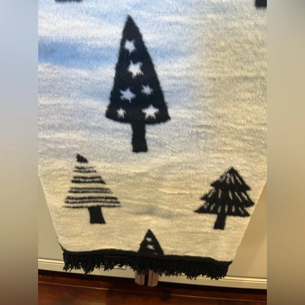 Pine Cone Hill Christmas Black and Cream Christmas Tree Throw Blanket